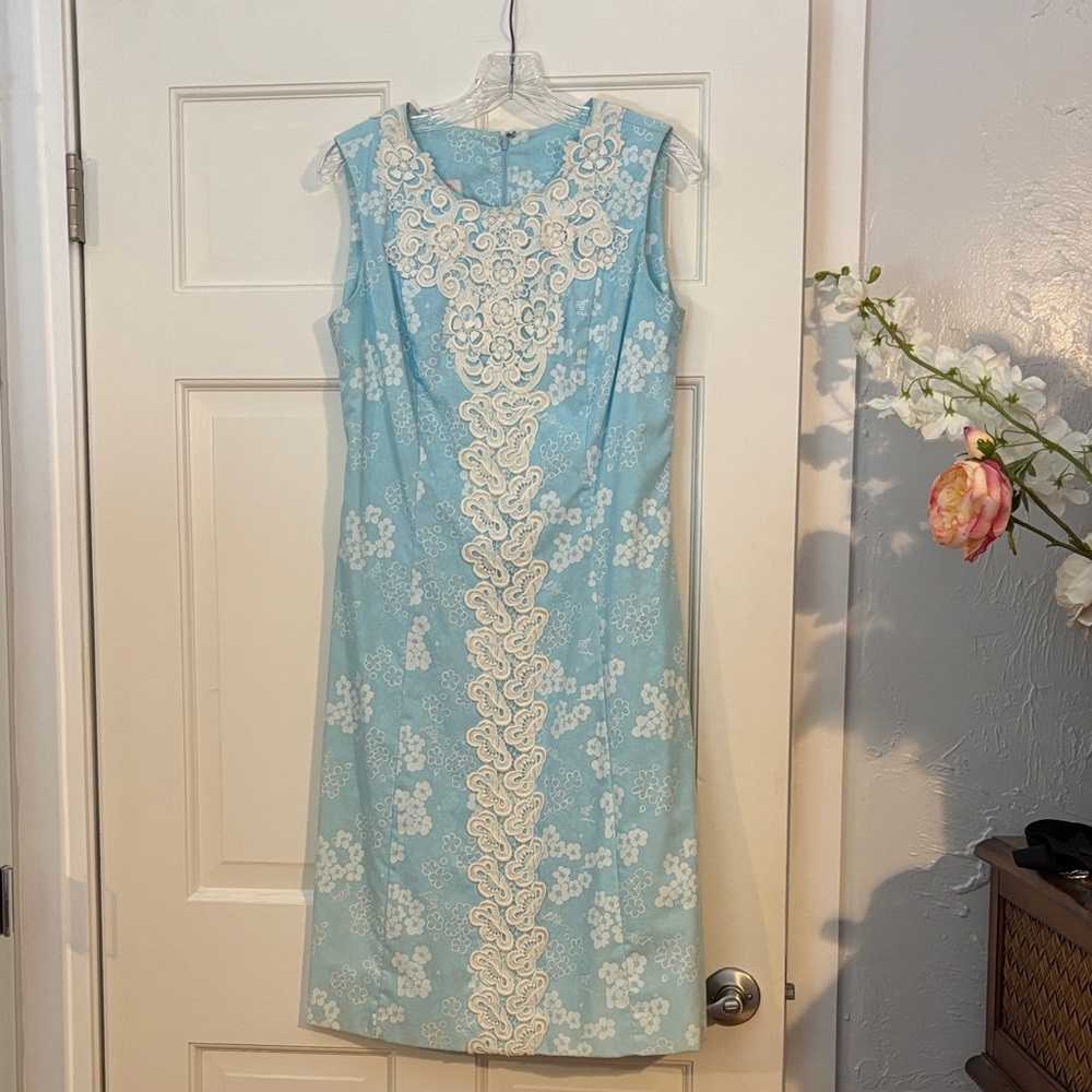 Elegant Blue and White Lace Dress